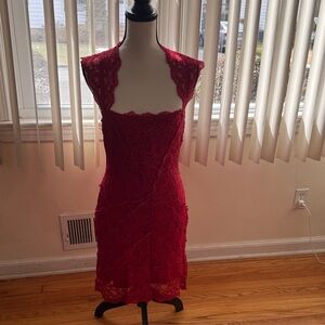 Nicole Miller Red Lace Midi Dress